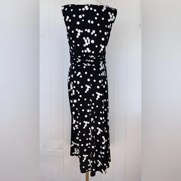 Jessica Howard Polka-Dot‎ Midi Dress Ruched Waist Sleeveless A-Line Size 10 - Picture 4 of 8